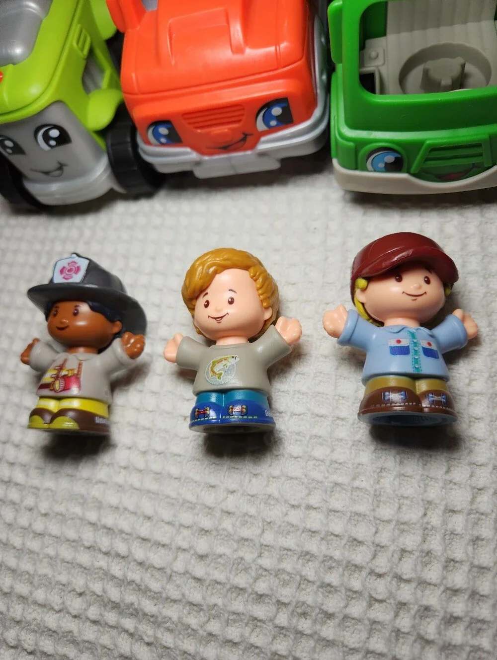 Fisher-Price Green, Orange & Lime Toy Truck Trio with 3 Figures